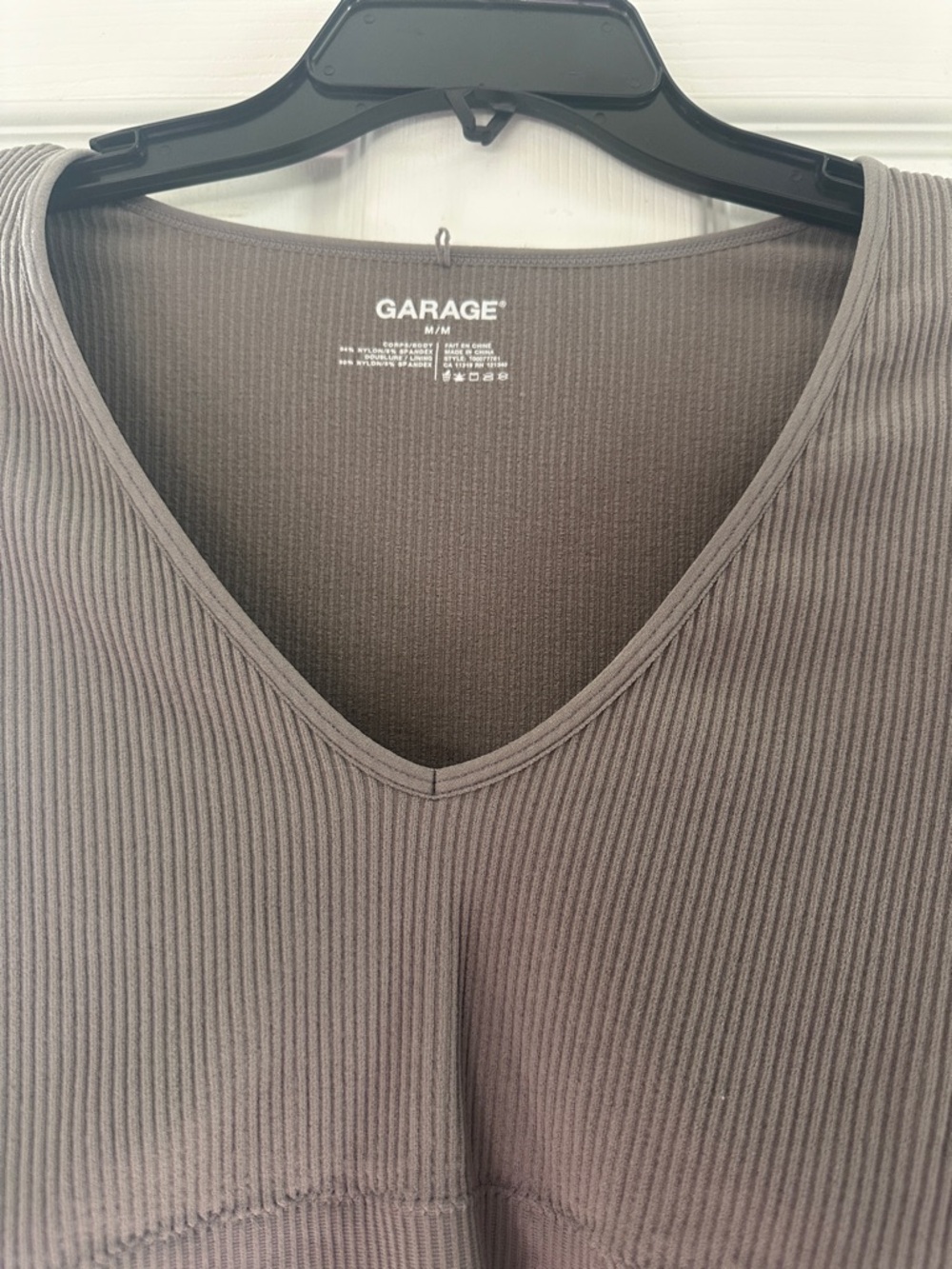 Garage grey Ribbed Long-Sleeve Cropped Top